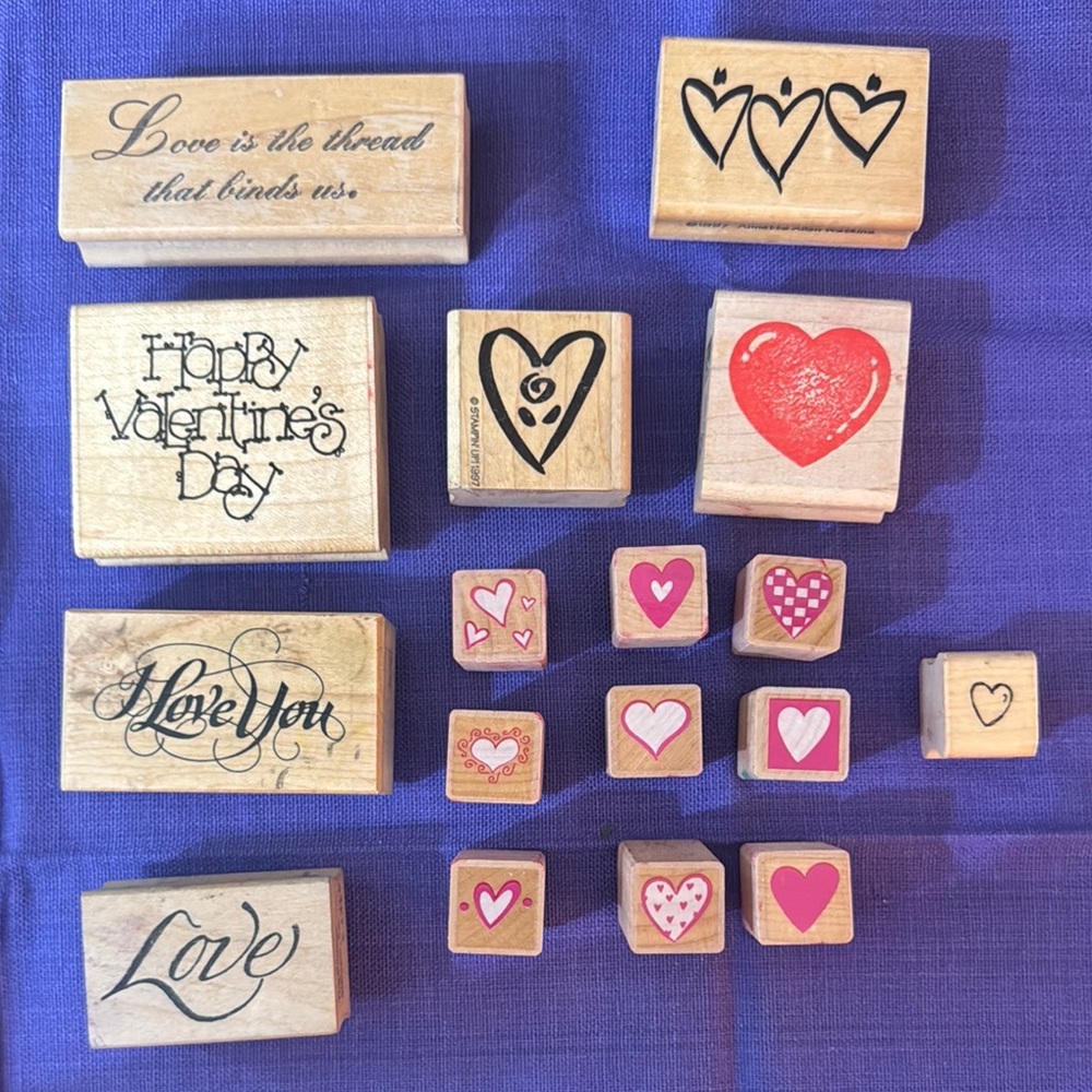 Heart and Love Themed Wooden Stamps Set